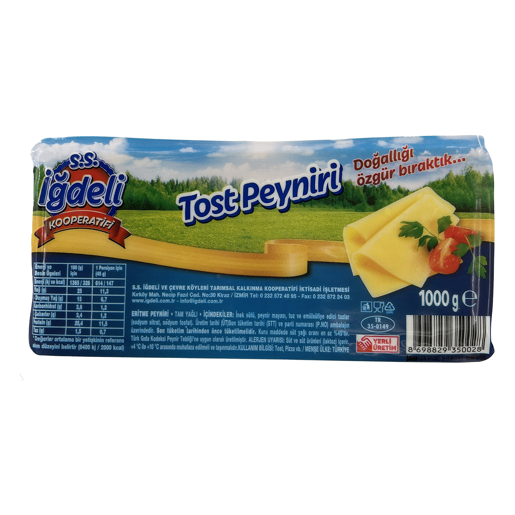 İğdeli Eritme Tost Peyniri (Tam Yağlı) 1 Kg