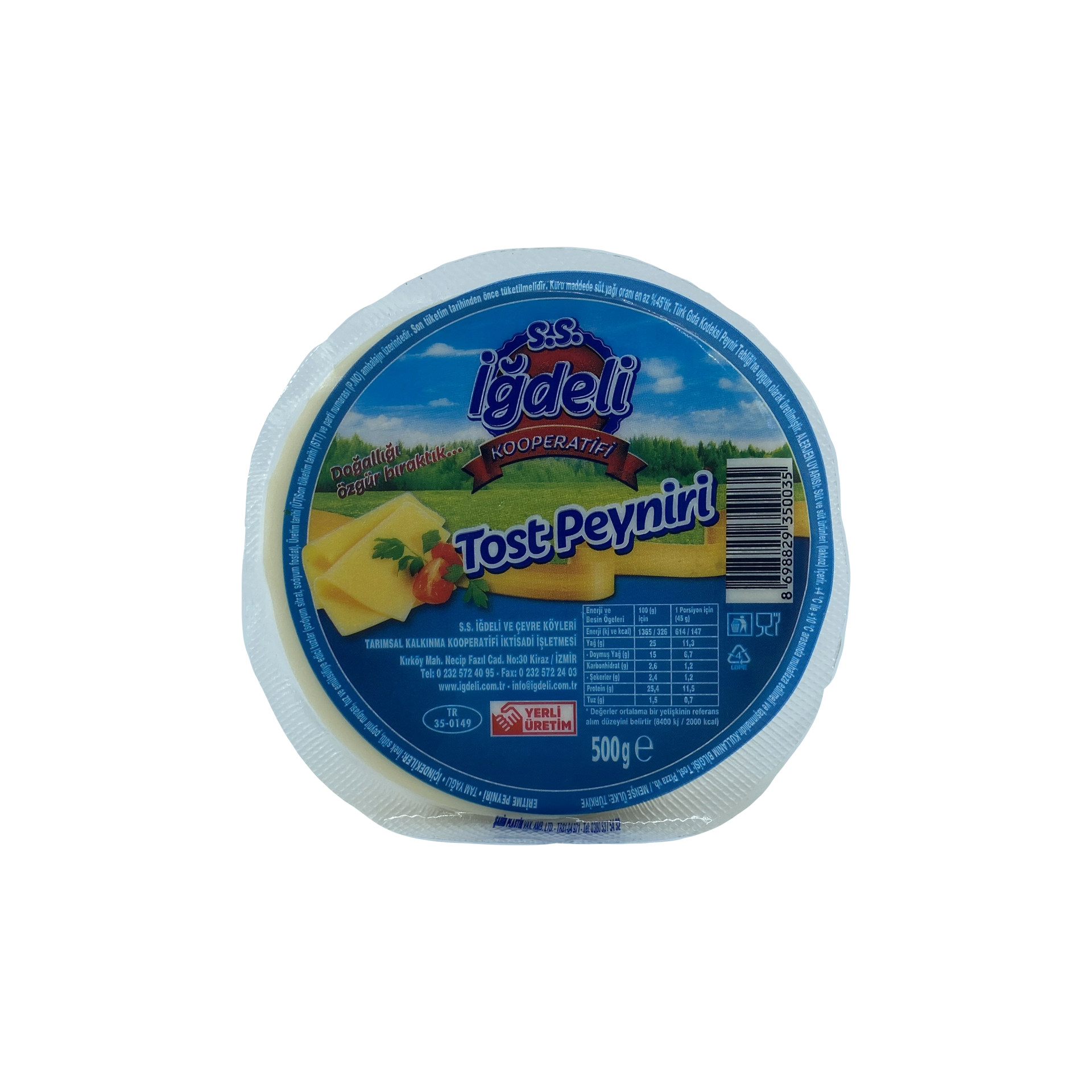 İğdeli Eritme Tost Peyniri (Tam Yağlı) 500 Gr
