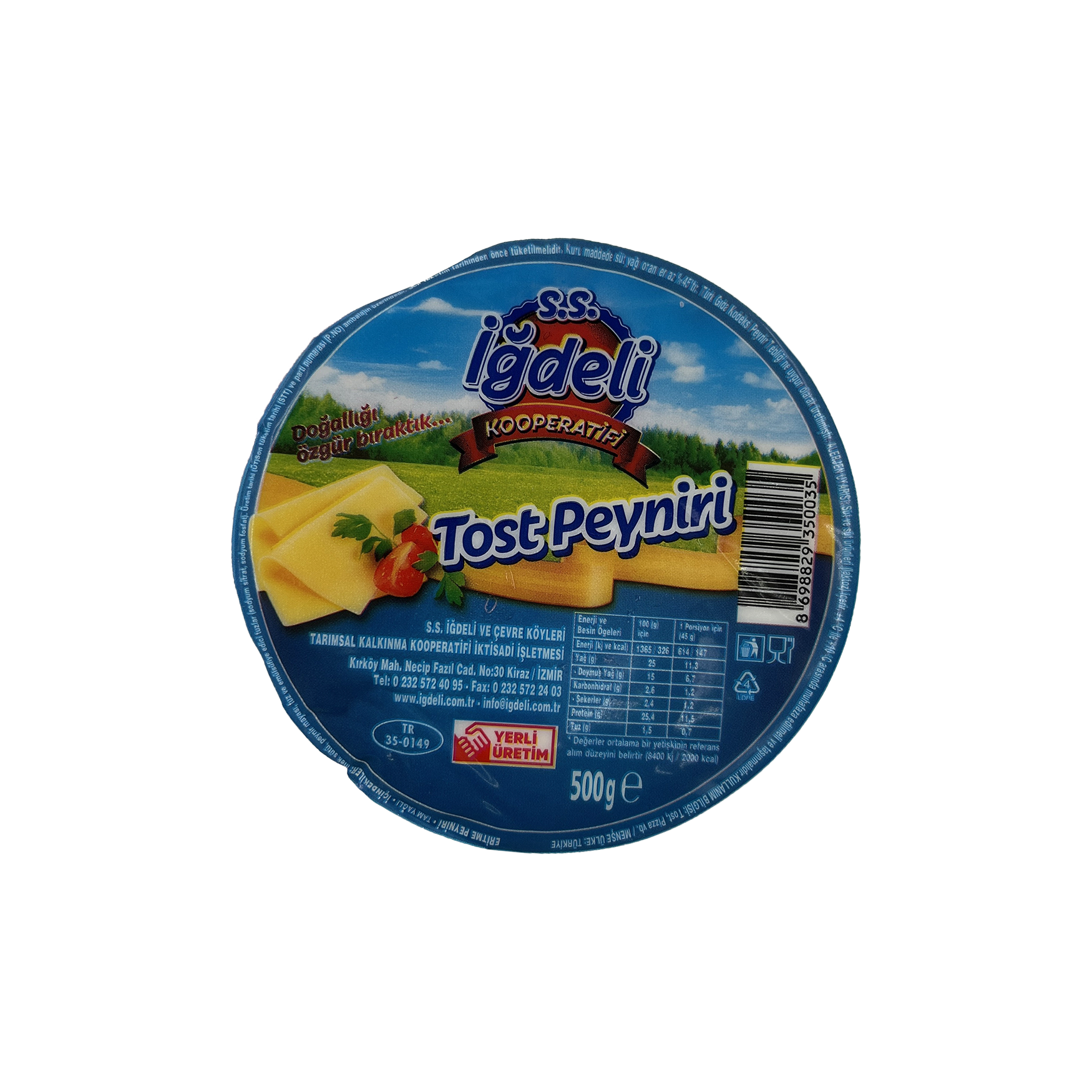 İğdeli Eritme Tost Peyniri (Tam Yağlı) 500 Gr