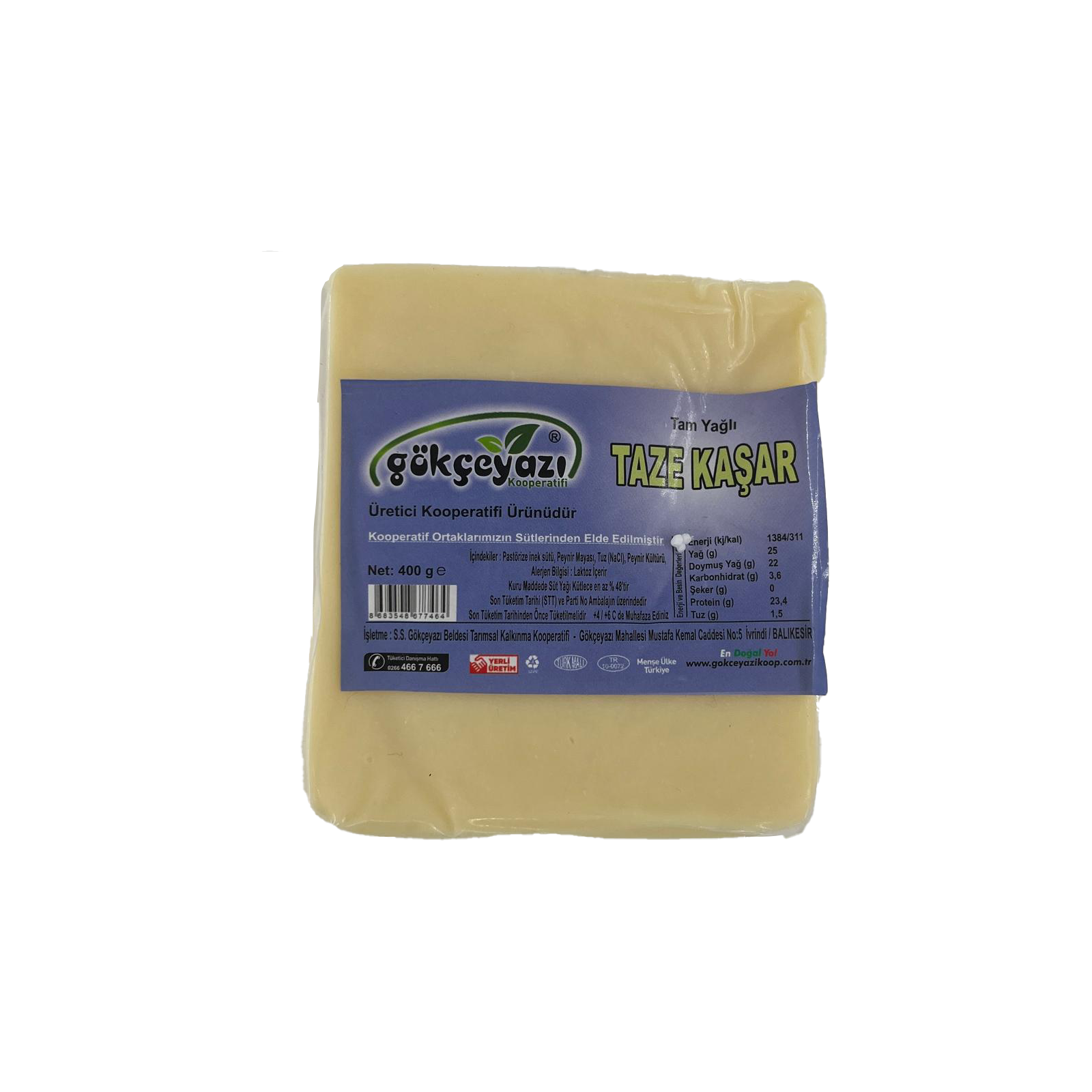 Gökçeyazı Tam Yağlı Taze Kaşar 400 Gr