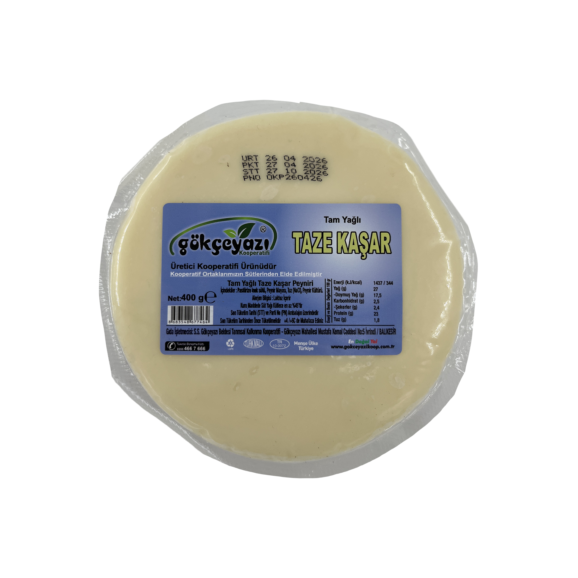 Gökçeyazı Tam Yağlı Taze Kaşar 400 Gr