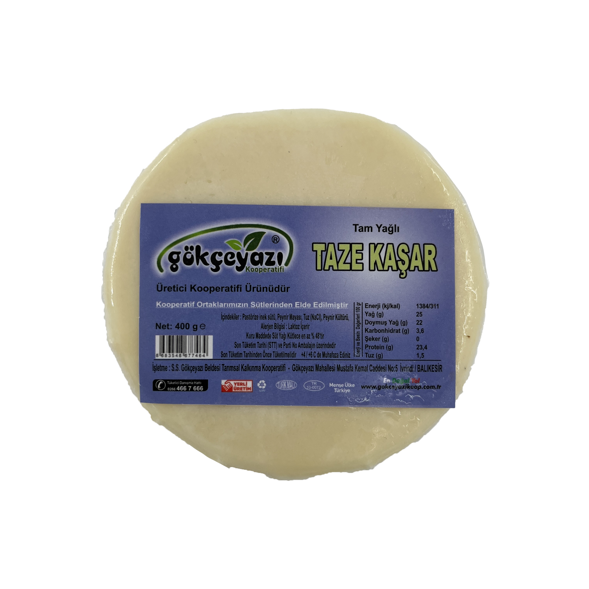 Gökçeyazı Tam Yağlı Taze Kaşar 400 Gr