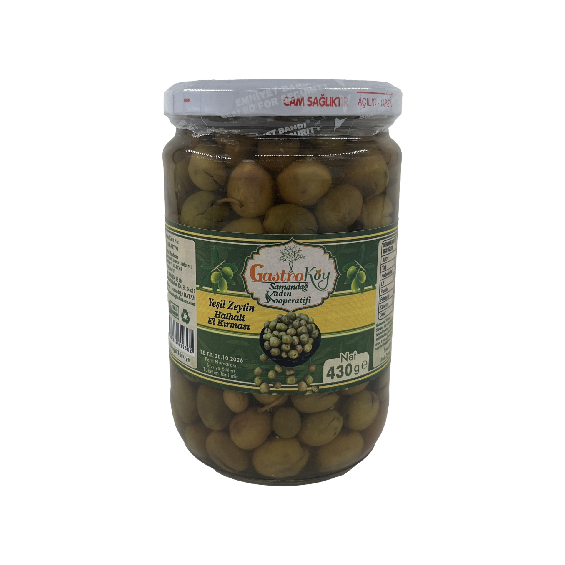 Gastrokent Yeşil Zeytin (Halhali El Kırması) 430 Gr