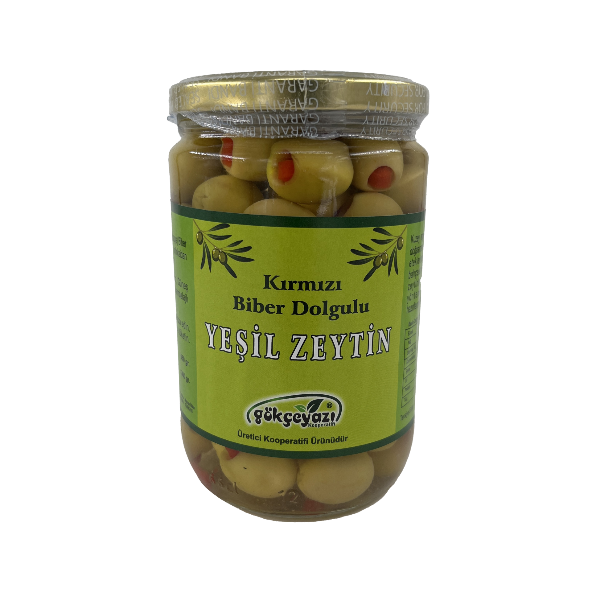 Gökçeyazı Kırmızı Biber Dolgulu Yeşil Zeytin 650 Gr