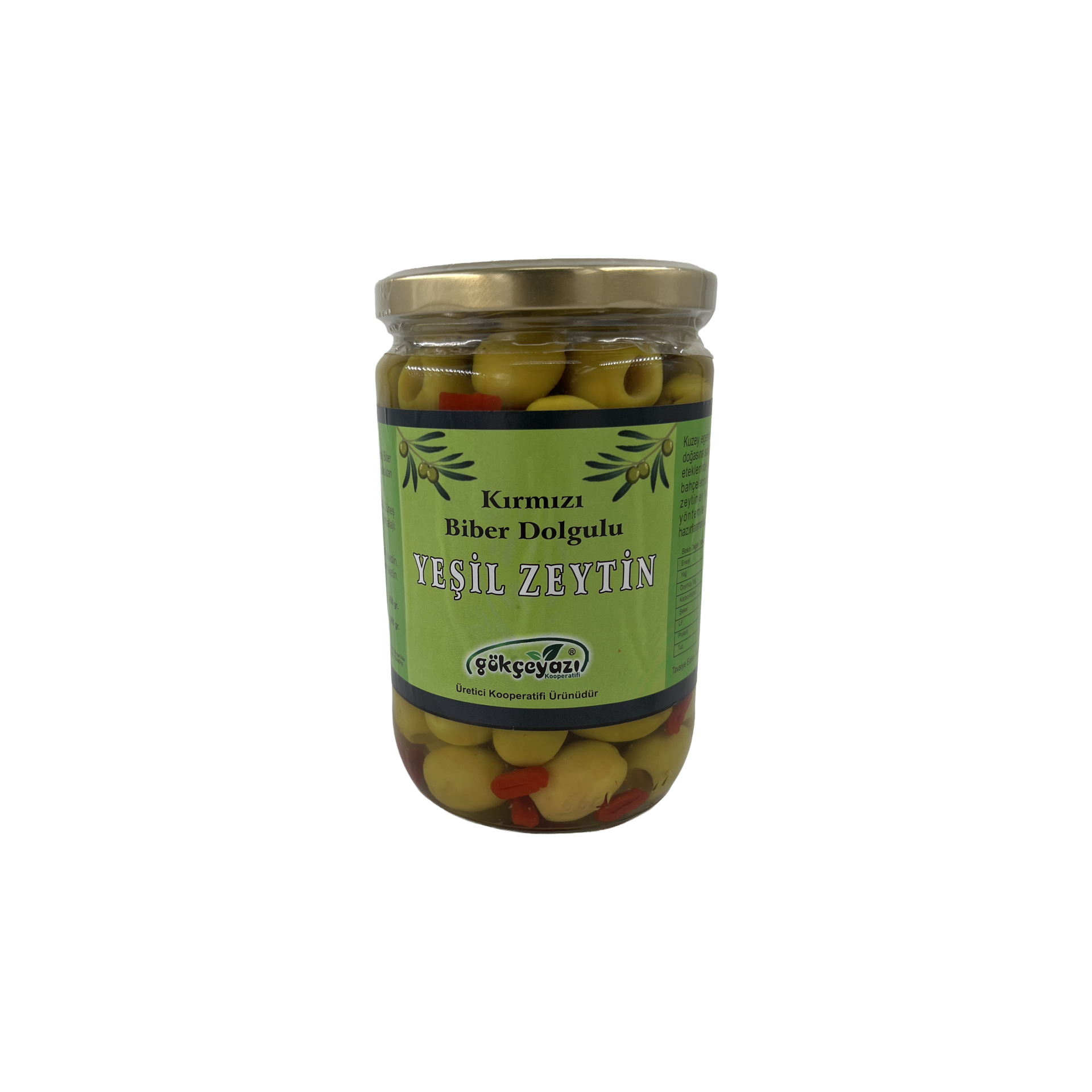 Gökçeyazı Kırmızı Biber Dolgulu Yeşil Zeytin 650 Gr
