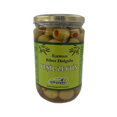 Gökçeyazı Kırmızı Biber Dolgulu Yeşil Zeytin 650 Gr