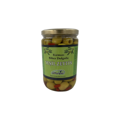 Gökçeyazı Kırmızı Biber Dolgulu Yeşil Zeytin 650 Gr