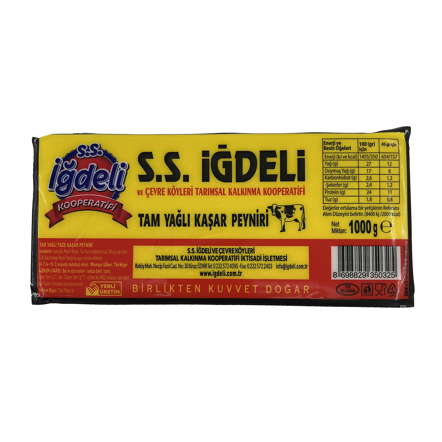 İğdeli Kaşar Peyniri (Tam Yağlı) 1 Kg