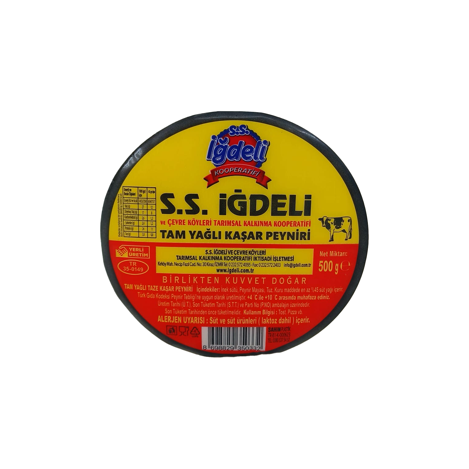İğdeli Kaşar Peyniri (Tam Yağlı) 500 Gr