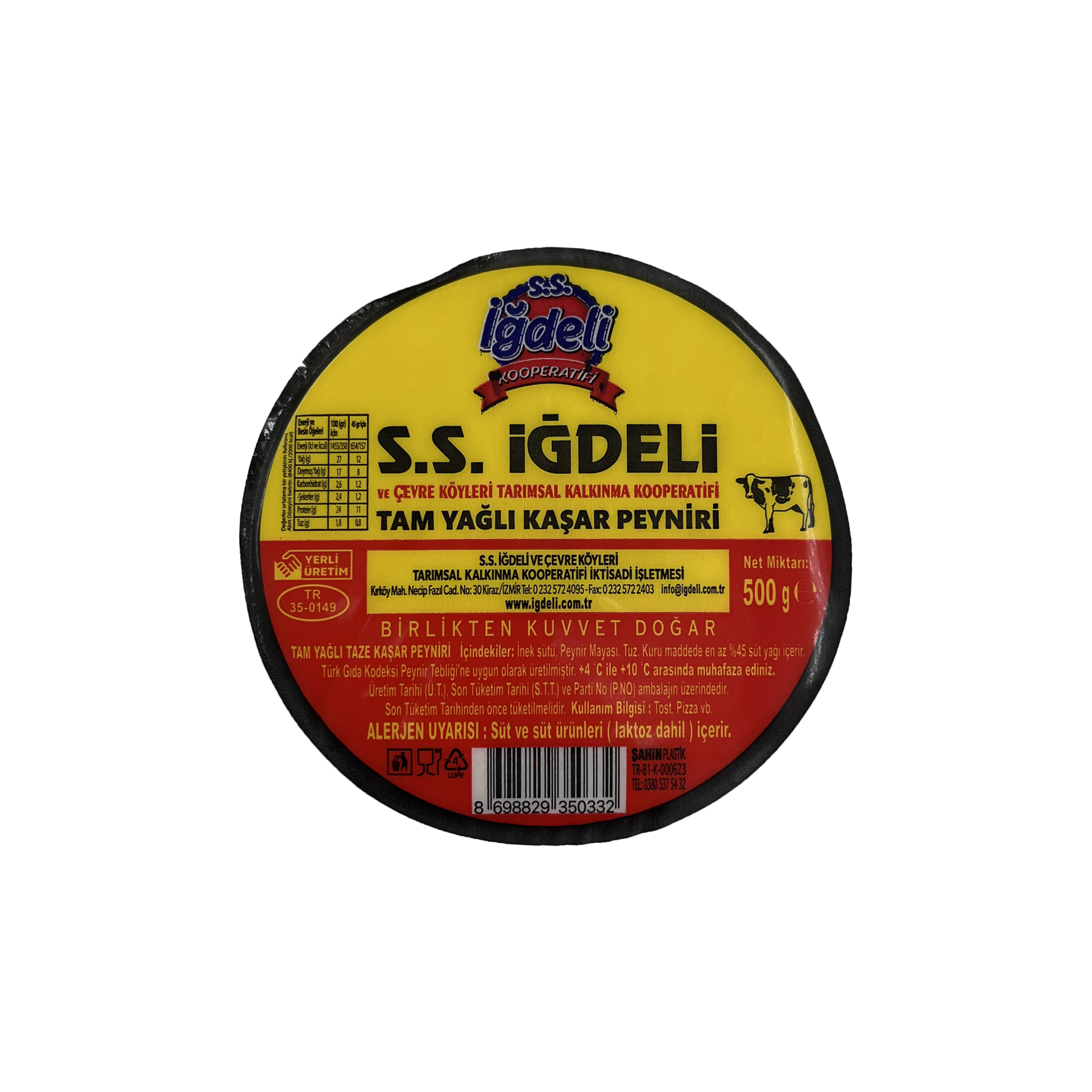 İğdeli Kaşar Peyniri (Tam Yağlı) 500 Gr