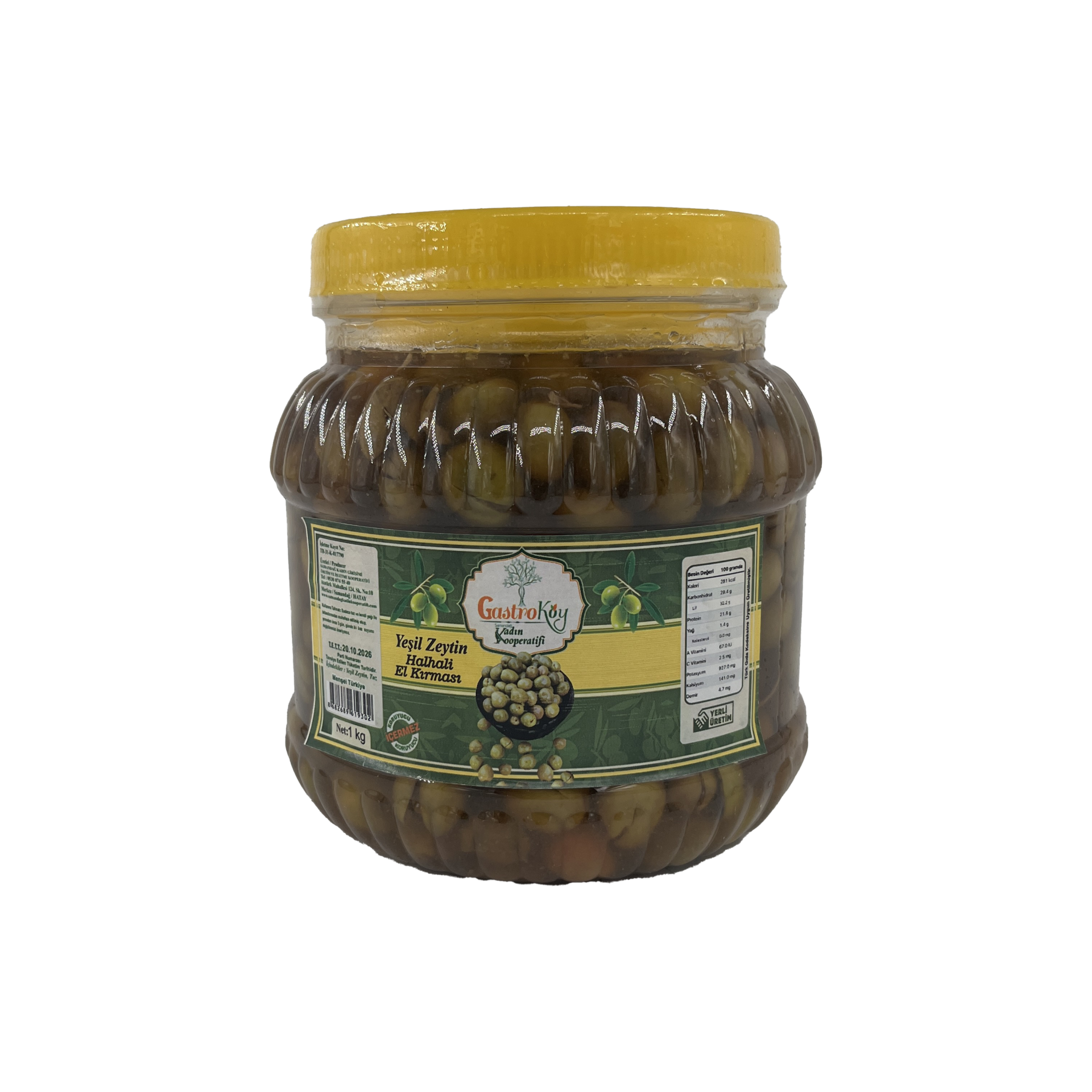 Gastrokent Yeşil Zeytin (Halhali El Kırması) 1 Kg